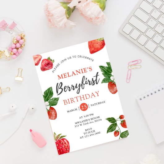 Invitation Fraise 1er anniversaire | Berry First girl