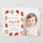 Invitation Fraise 1er anniversaire | Berry First Photo (Devant)