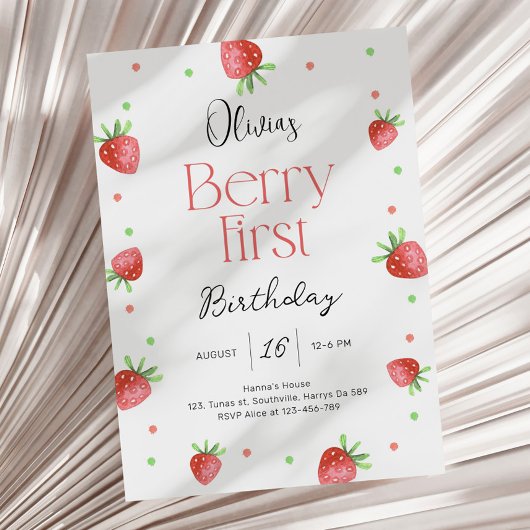 Invitation Fraise 1er anniversaire Berry First Sweet Girl