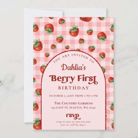 Invitation Fraise 1er anniversaire Berry Premier anniversaire (Devant)