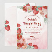 Invitation Fraise 1er anniversaire Berry Premier anniversaire (Devant / Derrière)