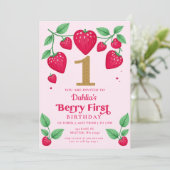 Invitation Fraise 1er anniversaire Berry Premier anniversaire (Debout devant)