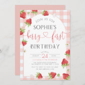 Invitation Fraise 1er anniversaire Berry Premier anniversaire (Devant / Derrière)