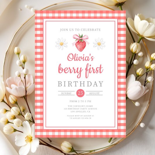Invitation Fraise 1er anniversaire Berry Premier anniversaire