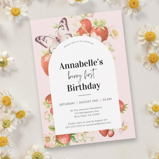 Invitation Fraise 1er anniversaire Berry Première fête