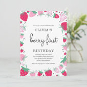 Invitation Fraise 1er anniversaire Berry Première fête d'anni (Debout devant)