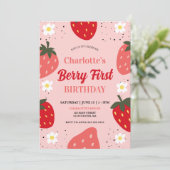 Invitation Fraise 1er anniversaire Berry Première fête d'anni (Debout devant)