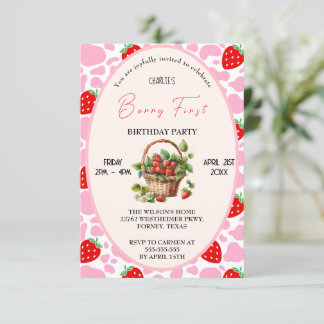 Invitation Fraise 1er anniversaire Berry Première fête d'anni