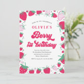 Invitation Fraise 1er anniversaire Berry Première fête d'anni (Debout devant)