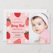 Invitation Fraise 1er anniversaire Berry Première photo Anniv (Devant)