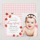 Invitation Fraise 1er anniversaire Berry rose Anniversaire Ph (Devant / Derrière)