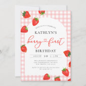 Invitation Fraise 1er anniversaire Berry rose Premier anniver (Devant)