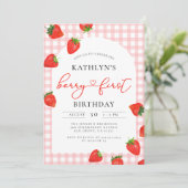 Invitation Fraise 1er anniversaire Berry rose Premier anniver (Debout devant)