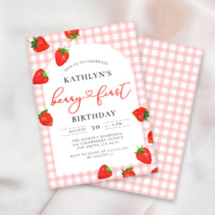 Invitation Fraise 1er anniversaire Berry rose Premier anniver