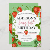 Invitation Fraise 1er anniversaire Berry Sweet (Devant / Derrière)