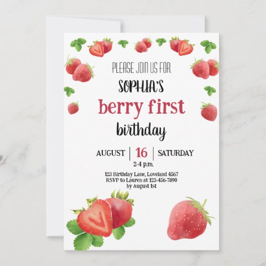 Invitation Fraise 1er anniversaire Berry Sweet (Devant)