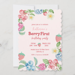 Invitation Fraise 1er anniversaire Berry Sweet Rose Anniversa