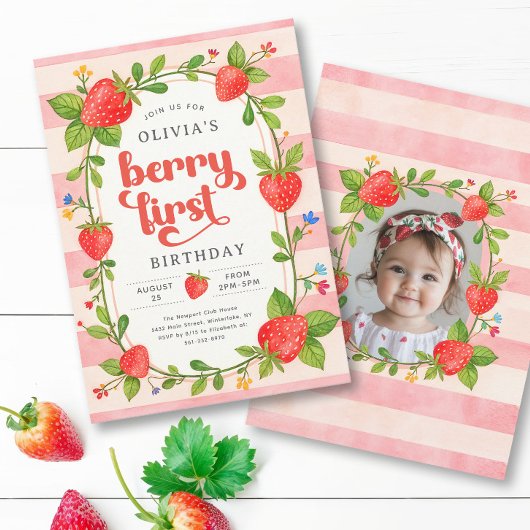 Invitation Fraise 1er anniversaire Berry Vintage Première pho