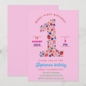 Invitation Fraise 1er anniversaire fête Berry 1er (Devant / Derrière)
