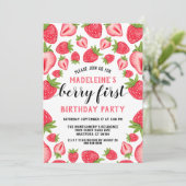 Invitation Fraise 1er Anniversaire Fête Berry 1ère coutume (Debout devant)