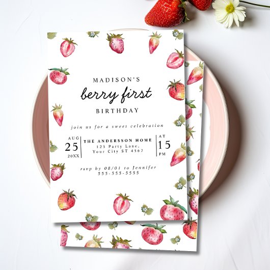 Invitation Fraise 1er Anniversaire Fête Berry First Sweet