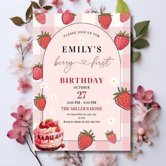 Invitation Fraise 1er Anniversaire Fête Berry Premier Anniver