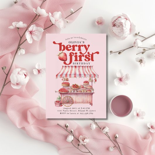Invitation Fraise 1er Anniversaire Fête Berry Première Fille