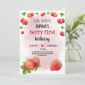 Invitation Fraise 1er anniversaire fête Berry Sweet (Debout devant)