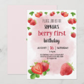Invitation Fraise 1er anniversaire fête Berry Sweet (Devant / Derrière)