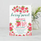 Invitation Fraise 1er Anniversaire Fête Berry Sweet Cute (Debout devant)