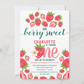 Invitation Fraise 1er Anniversaire Fête Berry Sweet Cute (Devant)