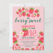 Invitation Fraise 1er Anniversaire Fête Berry Sweet Rose (Devant)