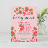 Invitation Fraise 1er Anniversaire Fête Berry Sweet Rose (Debout devant)