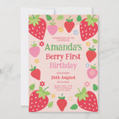 Invitation fraise 1er anniversaire, premier anniversaire de b (Devant)