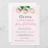 Invitation Fraise 1er fête d'anniversaire (Devant / Derrière)