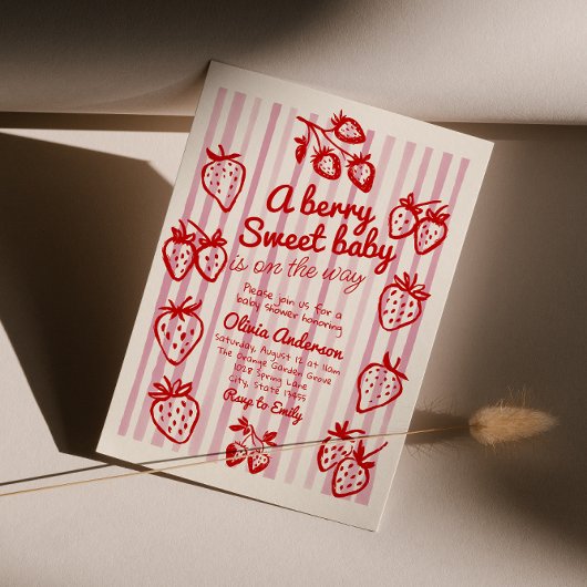 Invitation Fraise à la main do-it-yourself Baby shower fille