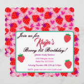 Invitation Fraise adorable Premier anniversaire fête (Devant / Derrière)