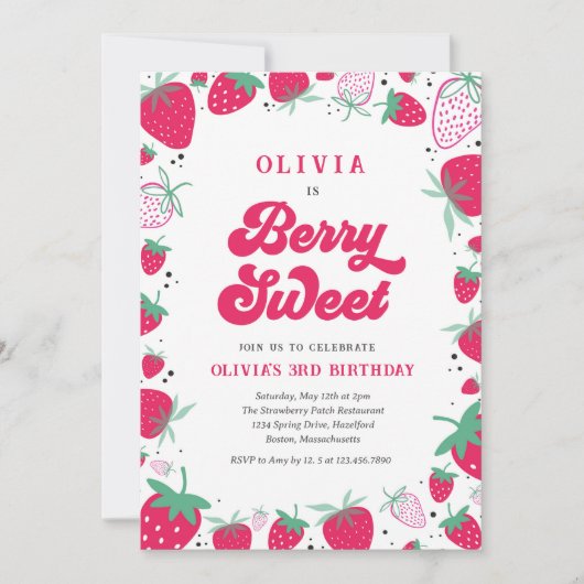 Invitation Fraise Anniversaire Berry Sweet Anniversaire (Devant)