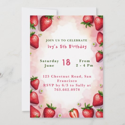 Invitation Fraise Anniversaire Lettre d'invitation I Thème de (Dos)