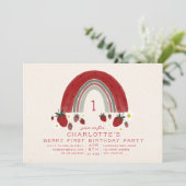 Invitation Fraise arc-en-ciel En vichy Berry 1er anniversaire (Debout devant)