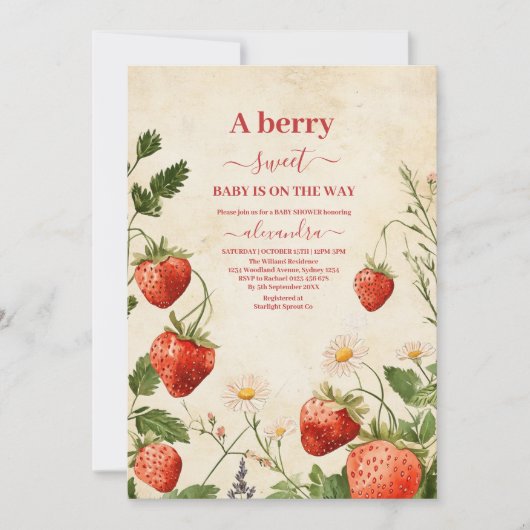 Invitation Fraise Baby shower Berry Sweet (Devant)