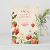 Invitation Fraise Baby shower Berry Sweet (Debout devant)