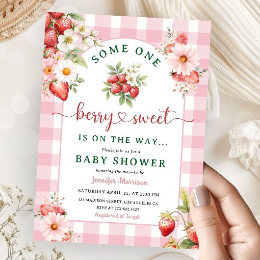 Invitation Fraise Baby shower Fille Berry rose Sweet