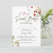 Invitation Fraise Bébé Fille Douche Berry Wild Aquarelle (Debout devant)