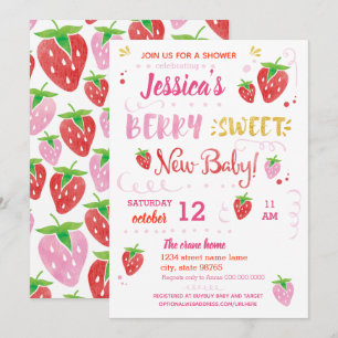 Invitation Fraise BERRY baby shower DOUCE Aquarelle