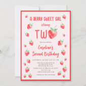 Invitation Fraise Berry été Sweet Second Girl Anniversaire (Devant)