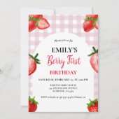 Invitation Fraise Berry Fille premier anniversaire| Berry Swe (Devant)