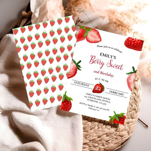Invitation Fraise Berry Fille premier anniversaire| Berry Swe
