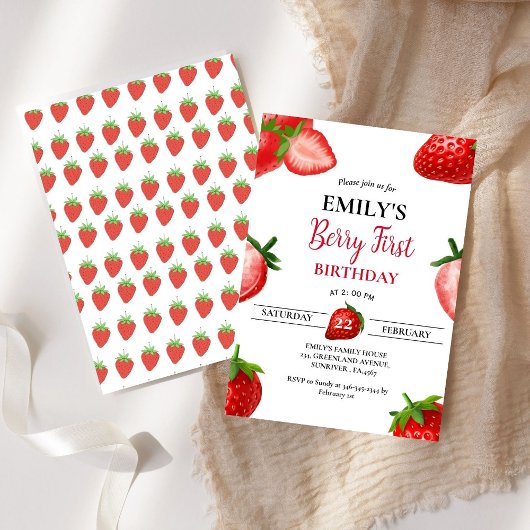 Invitation Fraise Berry Fille premier anniversaire| Berry Swe