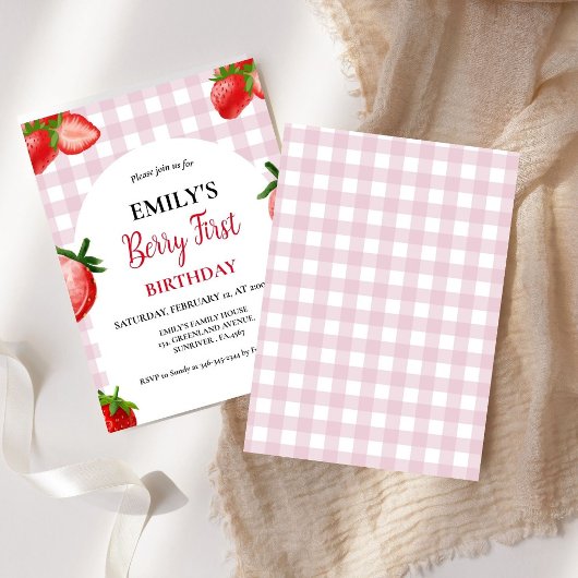 Invitation Fraise Berry Fille premier anniversaire| Berry Swe